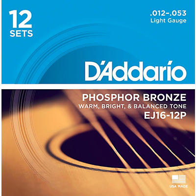 D'Addario EJ16-12P Phosphor Bronze Light Acoustic Guitar Strings 12-Pack